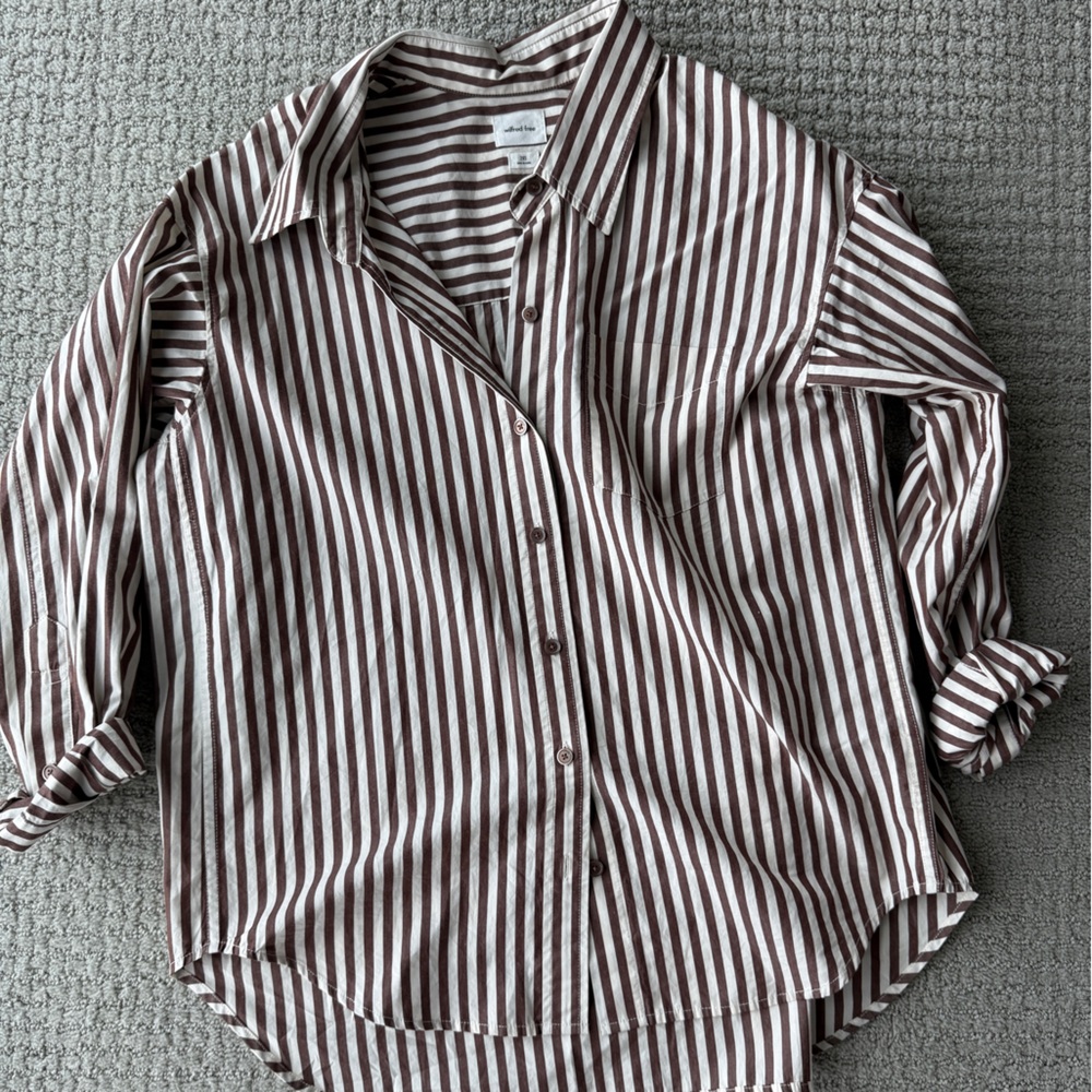 Wilfred Brown and White Striped Button Down Shirt